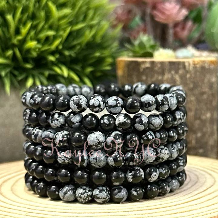 KayleeNYC - Wholesale Beaded Bracelet - Natural Snowflake Obsidian 6mm 7.5” Crystal Bracelet