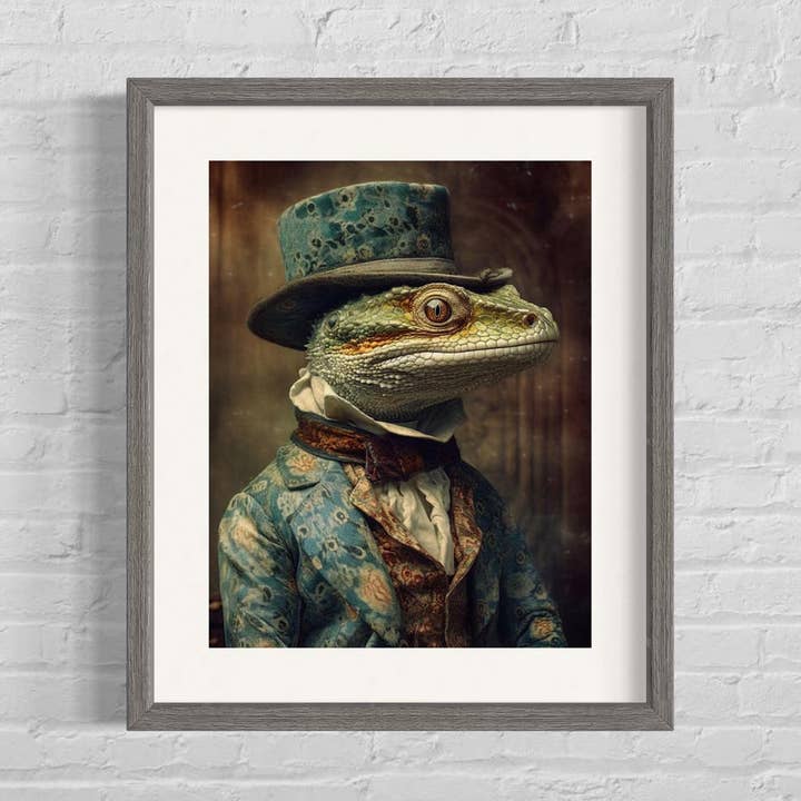 Salty Alyce - Wholesale Art Print - Gothic Victorian Lizard In Top Hat Wall Art AXS222