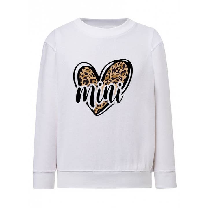Witte fleece trui met MINI LEOPARD HEART print voor wholesale door red white