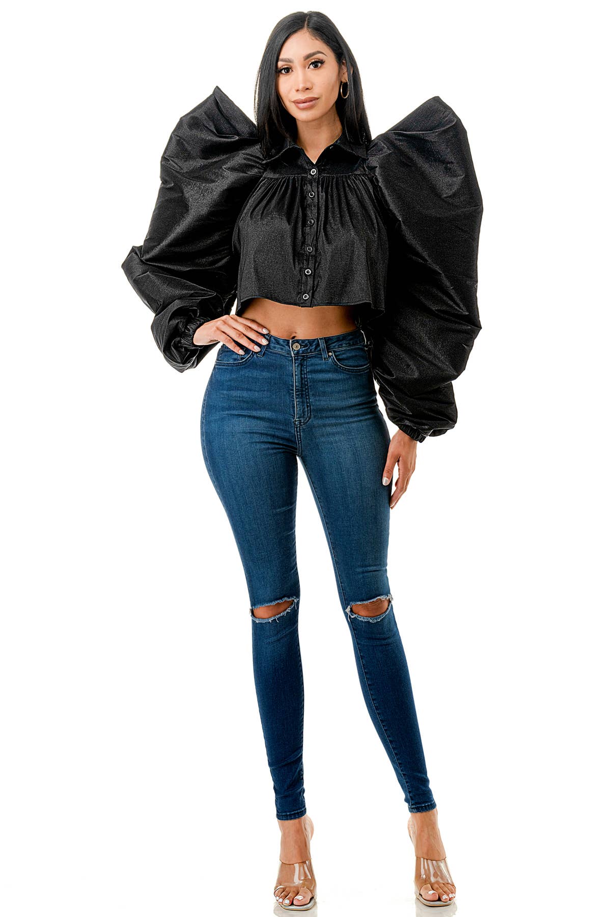 Namatt Design - Wholesale Blouse - Dames - Reguliere Ballon Lange Mouwen Uitlopende Shirts Crop Top2