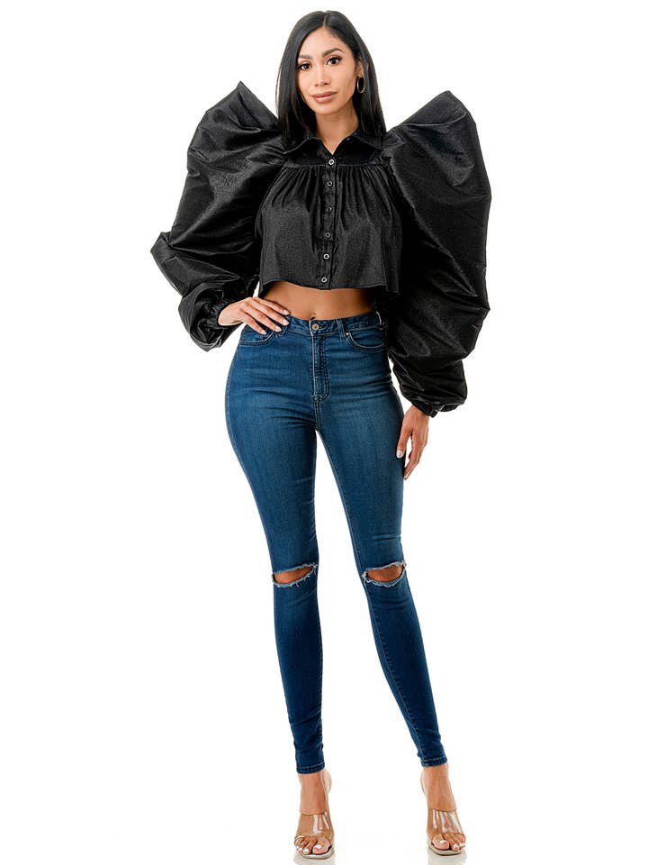 Namatt Design - Wholesale Blouse - Dames - Reguliere Ballon Lange Mouwen Uitlopende Shirts Crop Top2