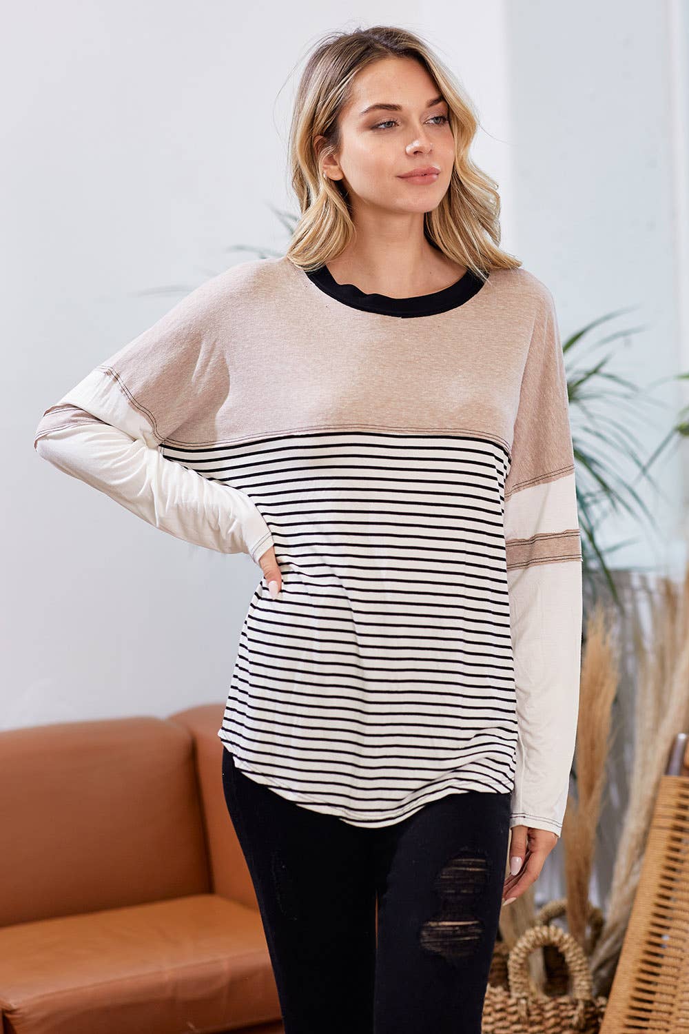 lovely melody - Wholesale Knit Top - Women's - LMT2596-Erika Colorblock Knit Top11