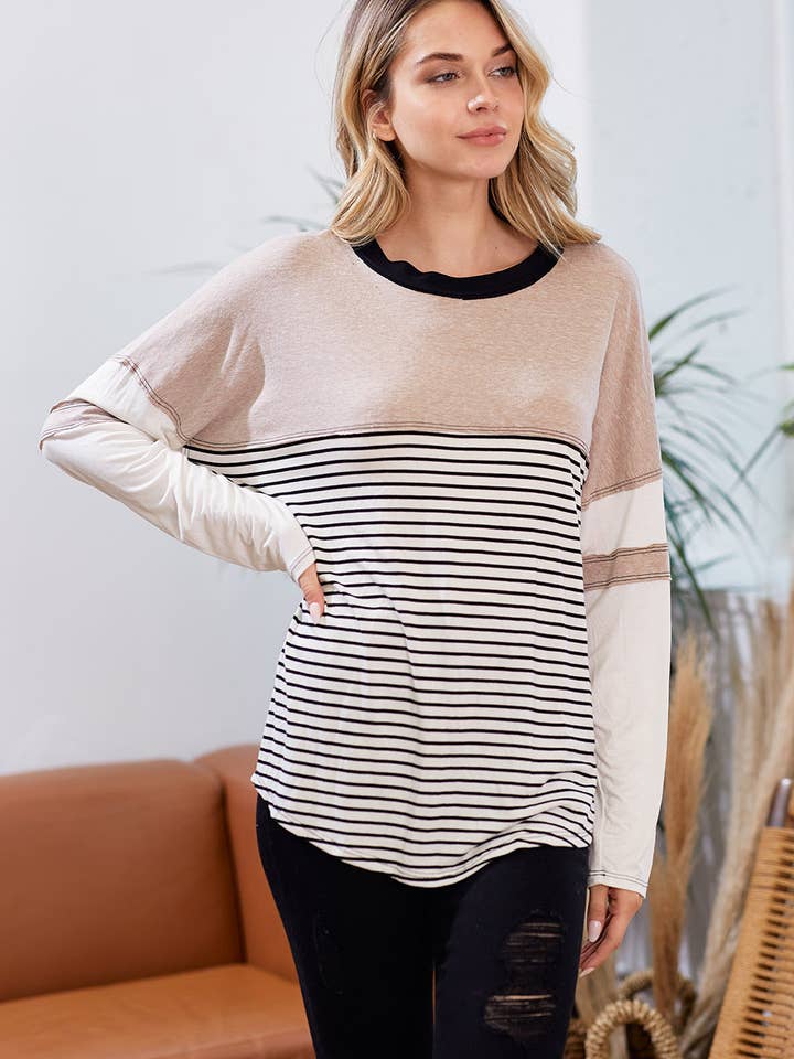 lovely melody - Wholesale Knit Top - Women's - LMT2596-Erika Colorblock Knit Top11