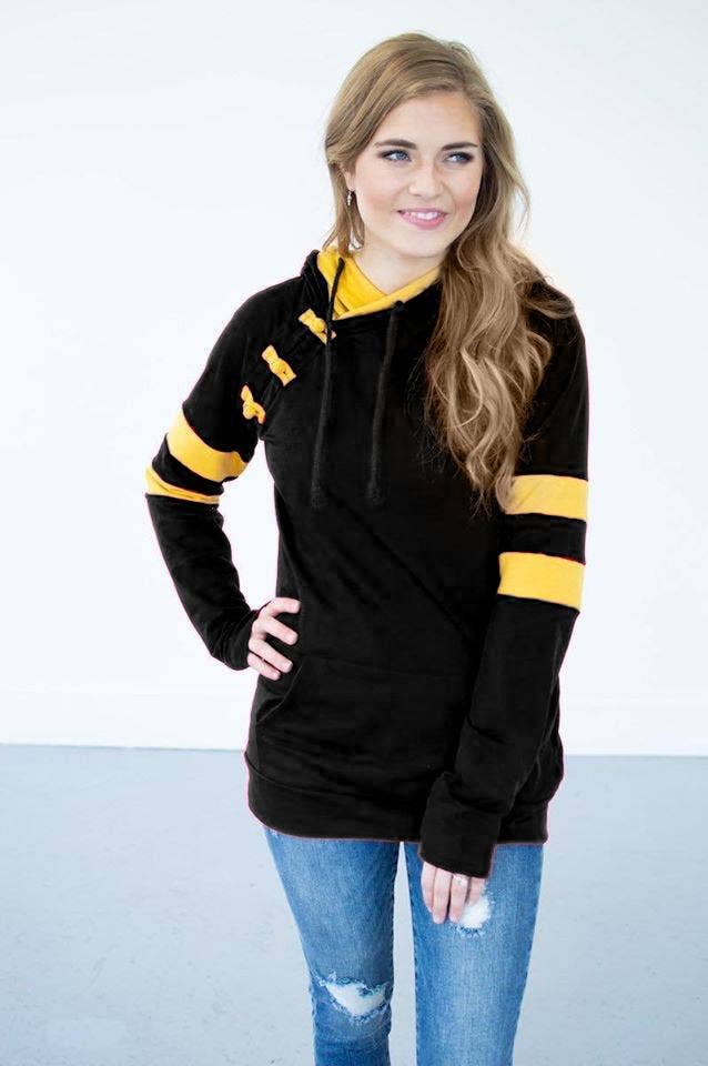 Rogue Society Apparel®️ - Wholesale Hoodie - Women's - Black and Gold Women's Double Hoodie Sweatshirt