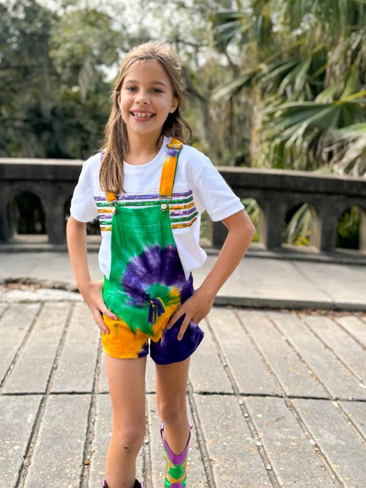 Salopette corta Tie Dye Swirl per ragazzi per la vendita all'ingrosso da parte di Mardi Gras Creations
