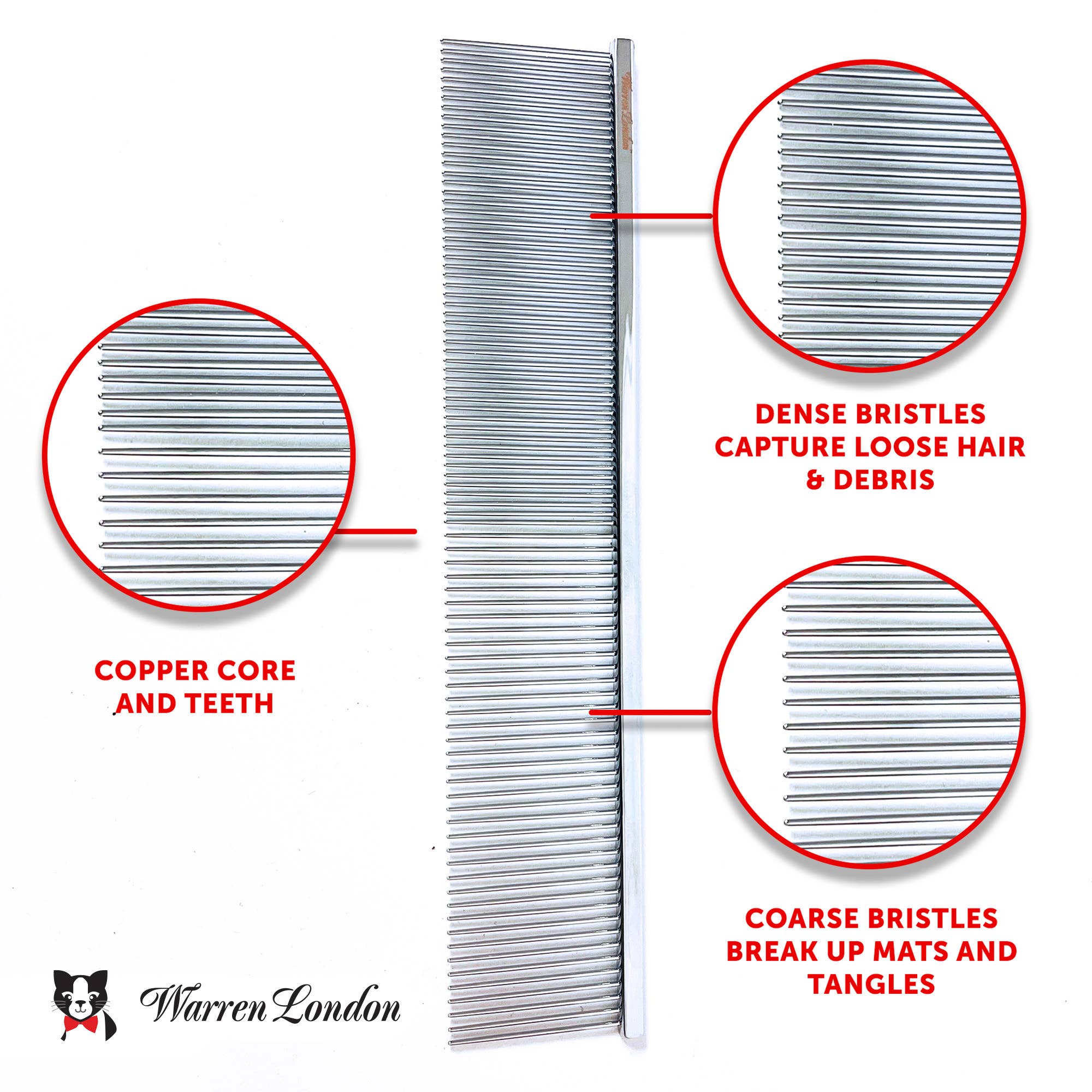 Warren London Dog Products – wholesale Pet grooming aid – Dog – Cool Cat Comb - 7.5" Everyday Copper Grooming Tool2