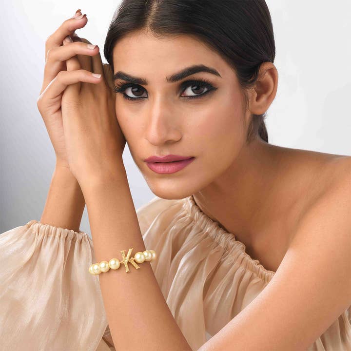 Initial Bracelet K With Ivory Pearls for wholesale by Elaa