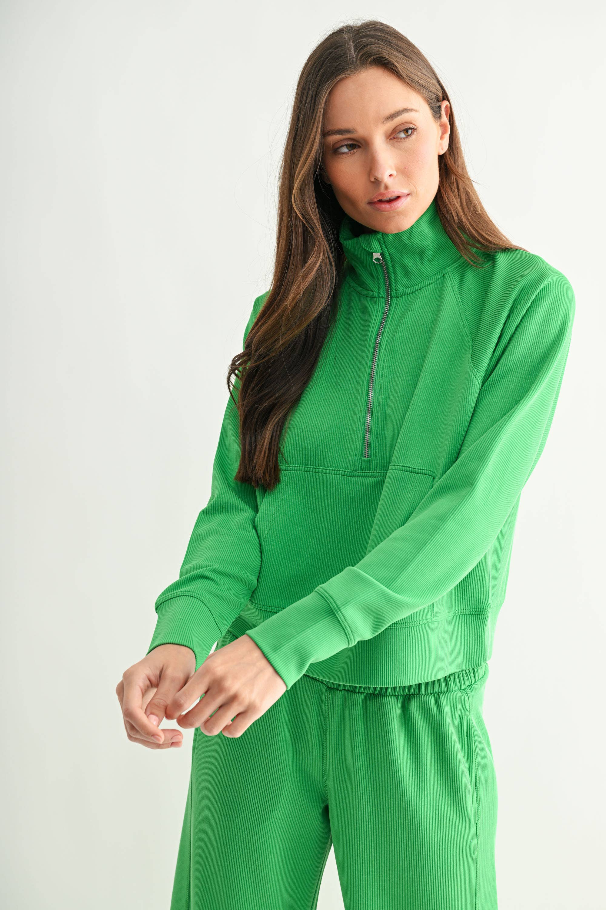 Mono B - Vente Sweat-shirt – femme - Pull à col zippé 1/4 en maille côtelée Luxe Sand Wash1