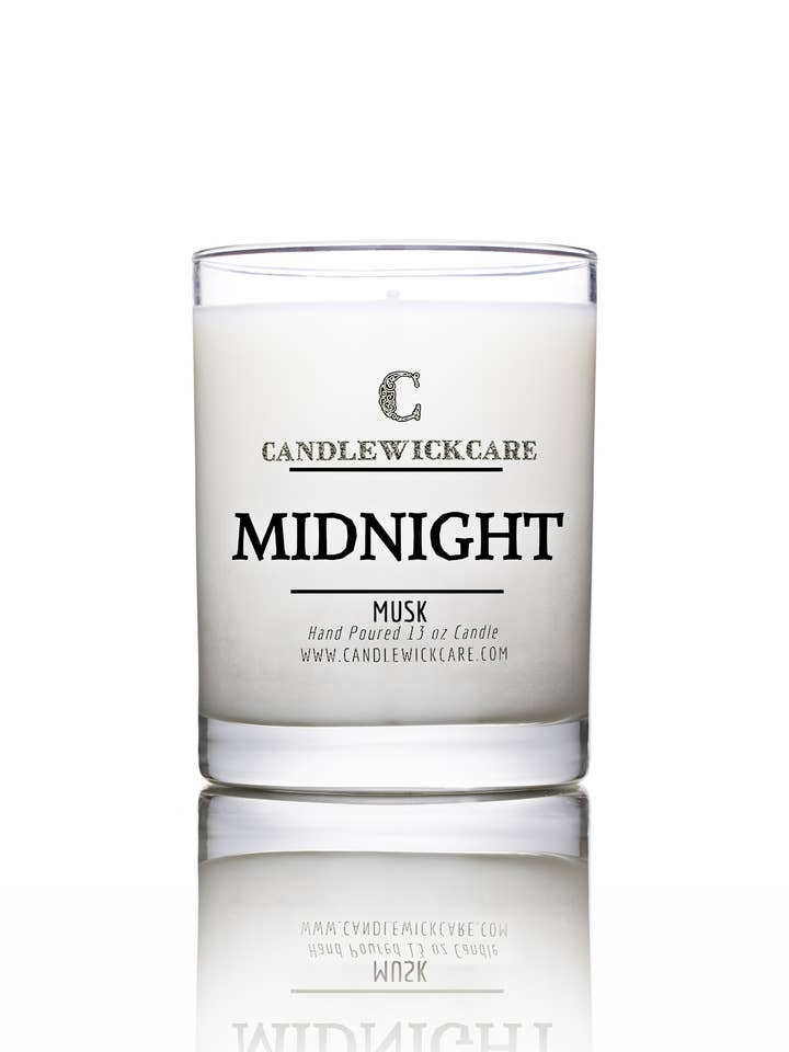 Bougies parfumées CandlewickCare Midnight dans un bocal en verre (13 oz) pour la vente par CANDLEWICKCARE