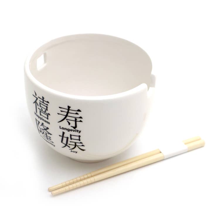 Lenny Mud - Wholesale Bowl - Good Wishes Noodle Bowl, Chinese characters, chopsticks inc3