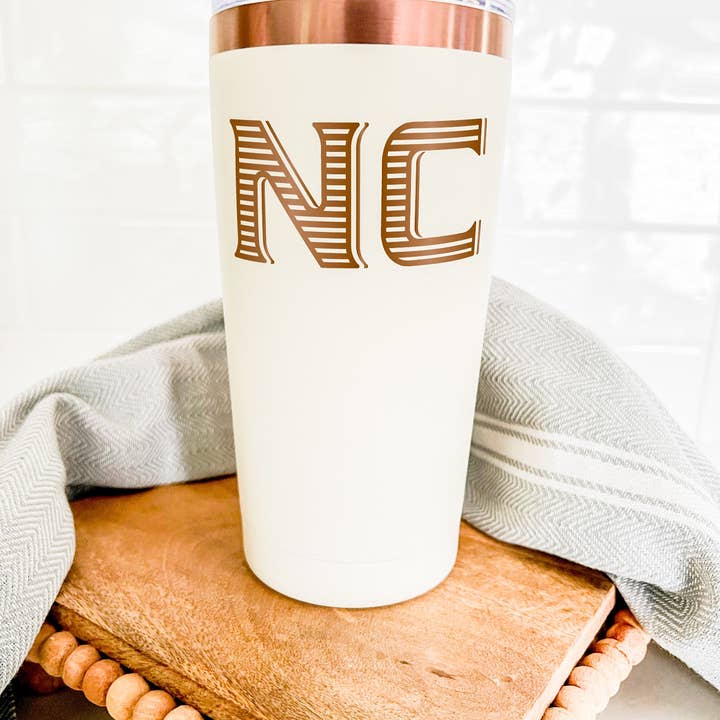 Mae Designs LLC - Wholesale Insulated Mug/Tumbler - NC Font 20 Oz. Tumbler Cream + Copper