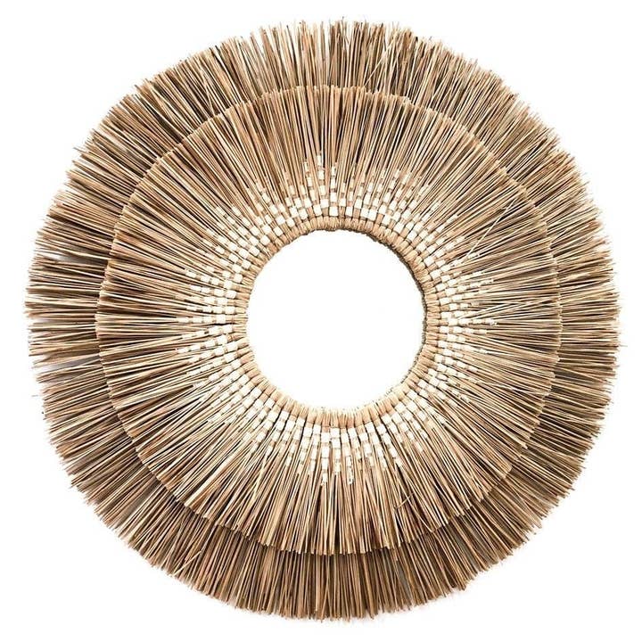 60cm Woven Natural Grass Round Mirror for wholesale by Coucou Bamboo