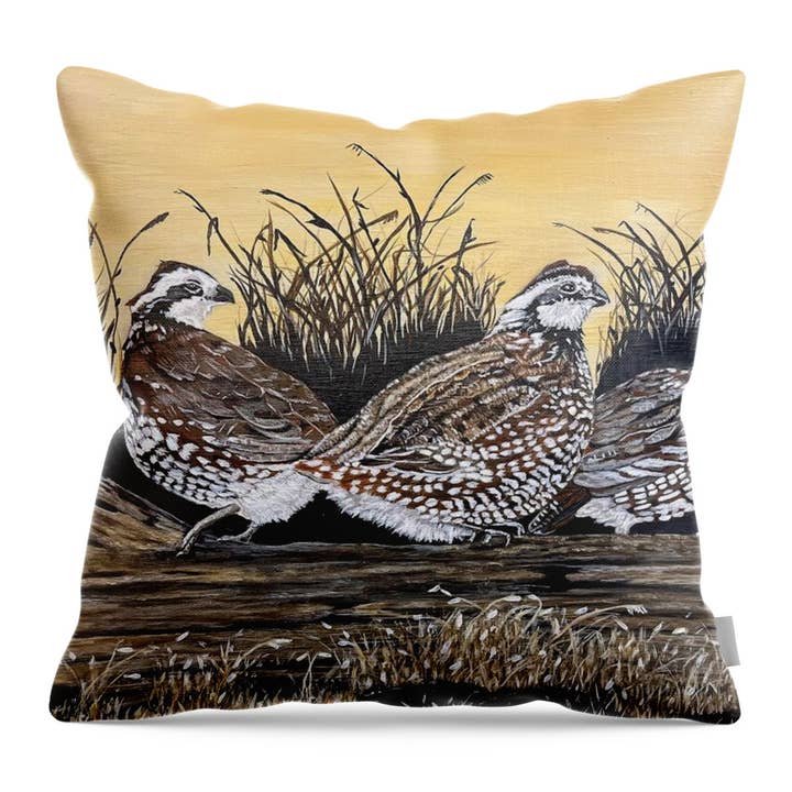 Bobwhite Trio - Throw Pillow Size 18" x 18" for wholesale by Leah Smith Art
