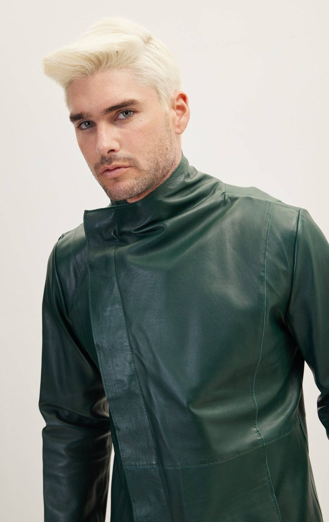 Men's Genuine Leather Rebel Jacket - Green Black for wholesale on Faire3