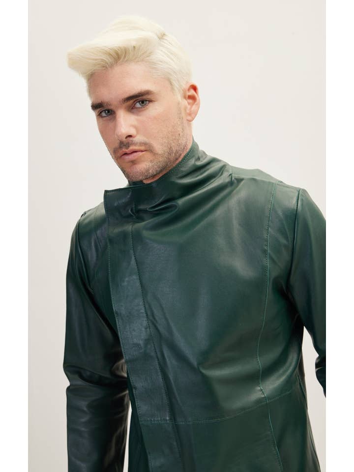 Men's Genuine Leather Rebel Jacket - Green Black for wholesale on Faire3