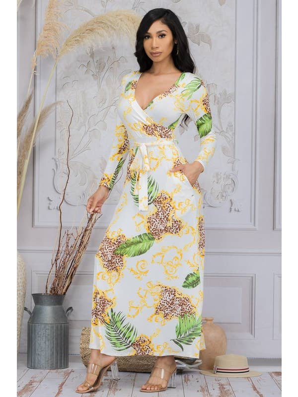 H&H Fashion Inc. - Vente Robe – femme - SAN149X-PLM - Robe longue à manches longues à imprimé léopard1