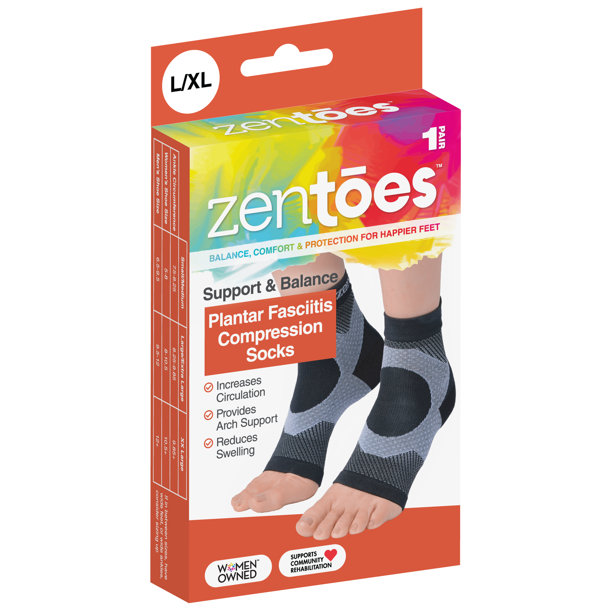 ZenToes - Wholesale Socks - Women's - Plantar Fasciitis Compression Socks - 1 Pair - Black1