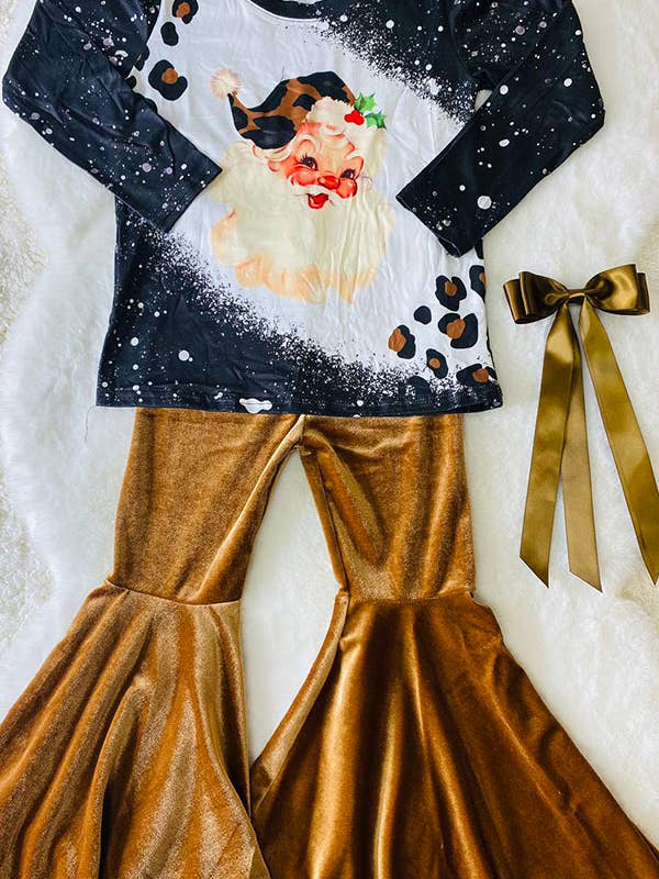 luluclothes - Wholesale Top & Pant Set - Kids - Kids Santa & Leopard print t-shirt velvet bottom set DLH2714