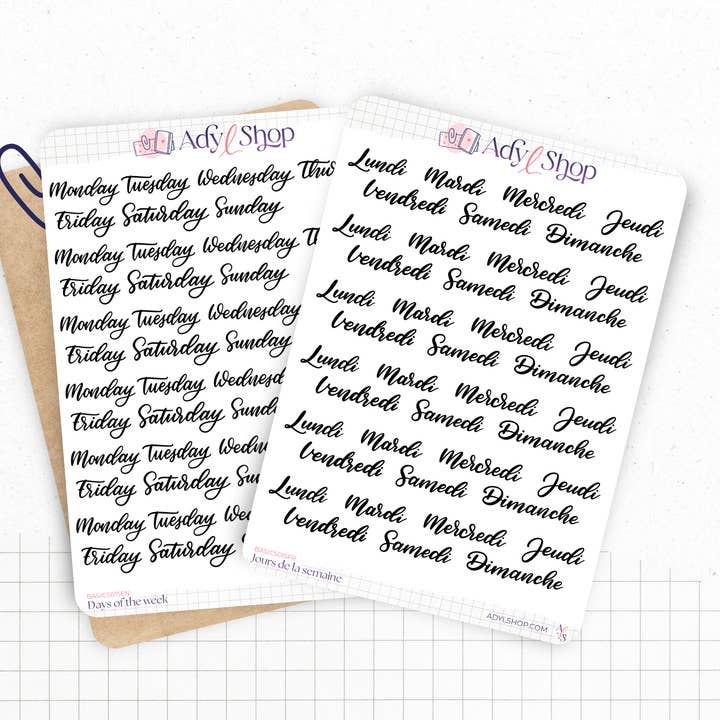 Folha de autocolantes "Dias da semana" por atacado de AdyLShop