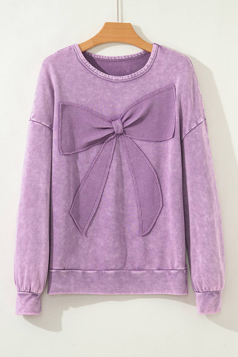 PRETTY BASH – wholesale Sweatshirt – Women's – Solid Bow Patchwork Mineral Wash Sweatshirt5
