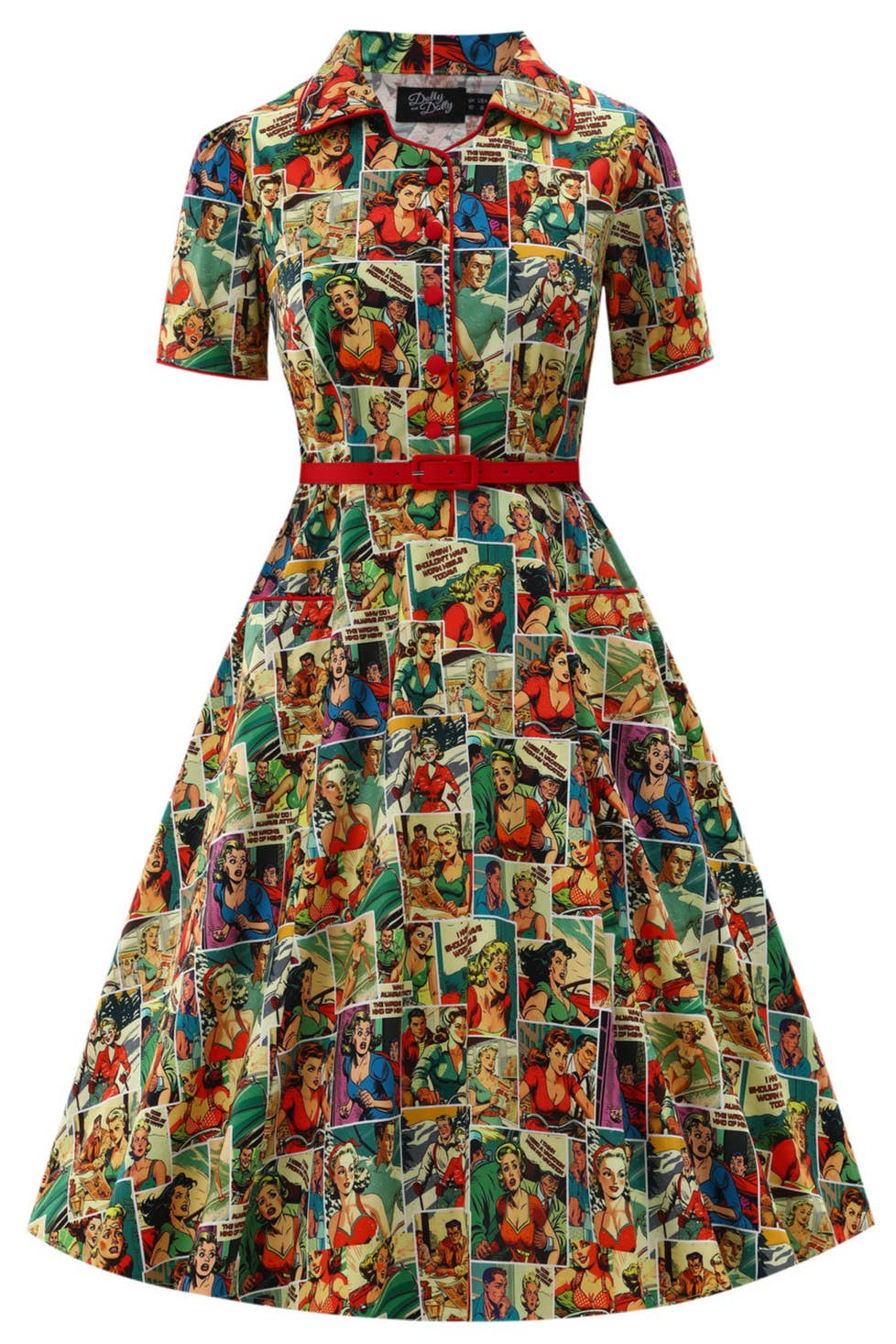 Dolly & Dotty - Wholesale Dress - Women's - Penelope II Yellow Rockabilly Comic Print Shirt Dress7