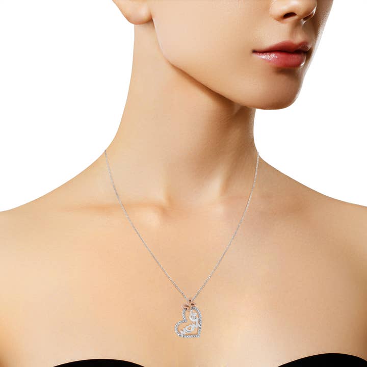 Infinite Jewels - Wholesale Pendant/Charm Necklace - Two Tone Sterling Silver 1/5 Carat Diamond Pendant Necklace