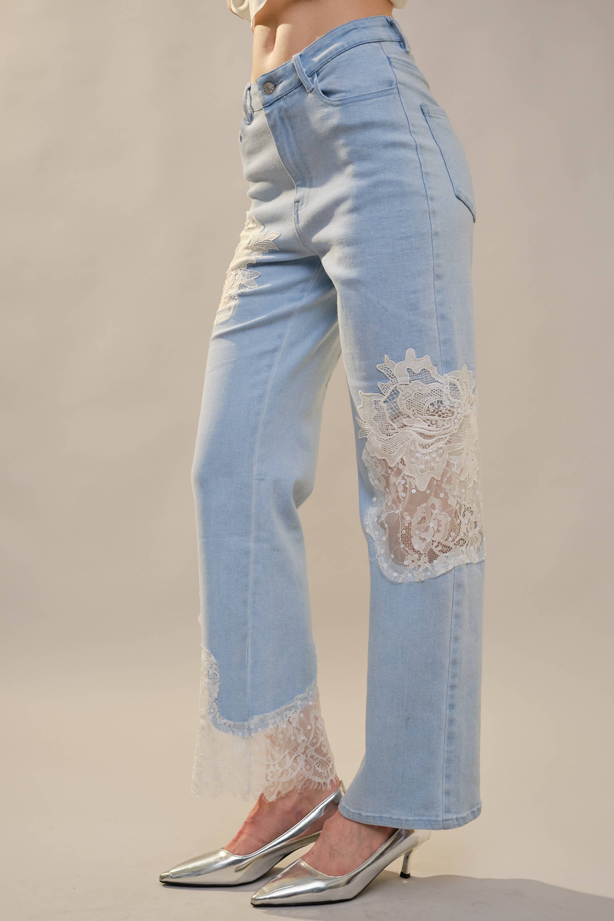 Blue B - Wholesale Jeans - Women's - 23421P - Lace Patchwork Straight Leg Jeans12