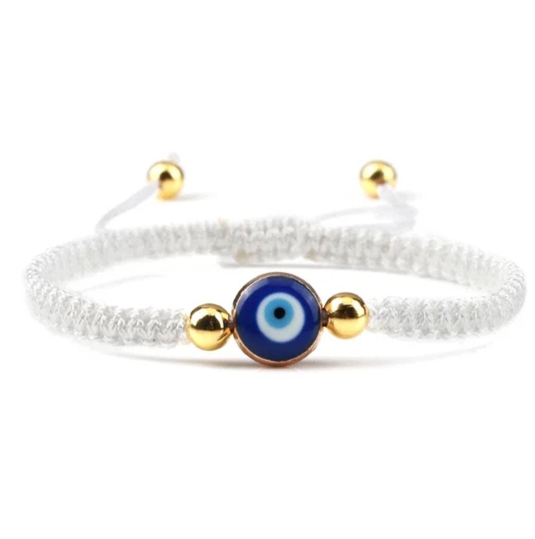 2 Greeks Inc - Wholesale Woven/Braided Bracelet - Handwoven Evil Eye Adjustable Bracelet – Gold Bead Accents0