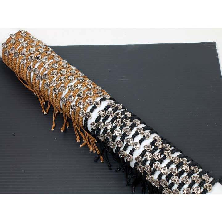 Tube Of Silver Tone Celtic Heart Corded Wristbands for wholesale by Western Counties Wholesale