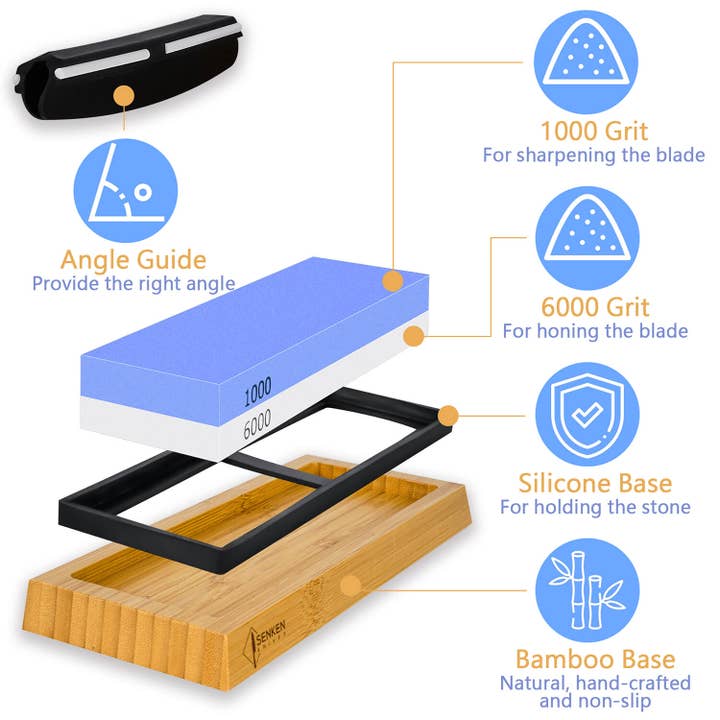 Senken Knives - Wholesale Knife Sharpener - 1000 / 6000 Grit Japanese Whetstone, Knife Sharpening Stone