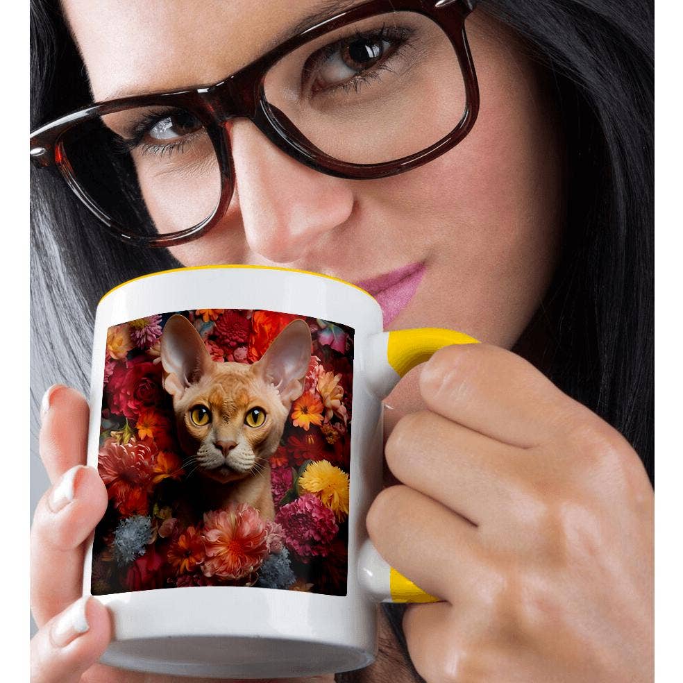 3dRose – wholesale Coffee mug – 3dRose, Devon Rex cat with floral background, Mug1