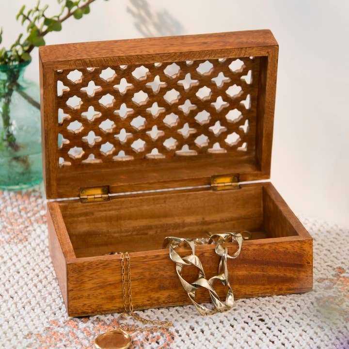 Mela Artisans - Wholesale Decorative Box - Trellis Handcarved Wooden Boxes4