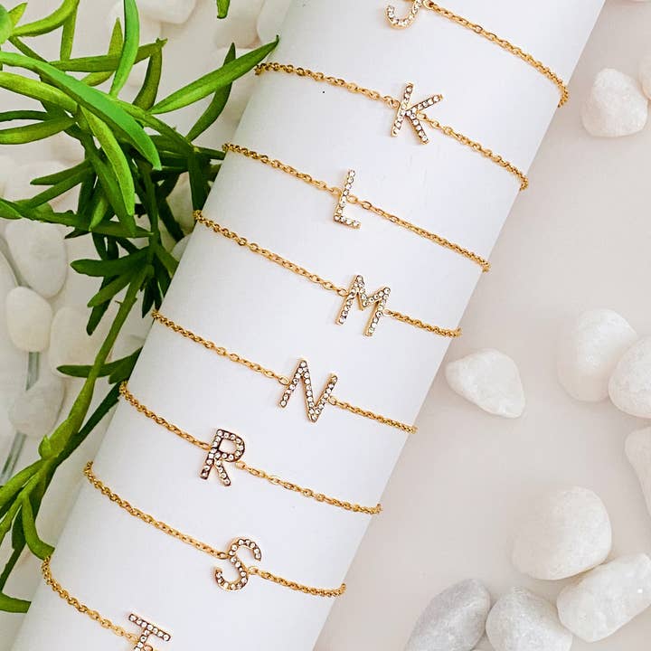 Ellison+Young - Wholesale Charm/Dangle Bracelet - Dainty Sparkle Initial Bracelet17