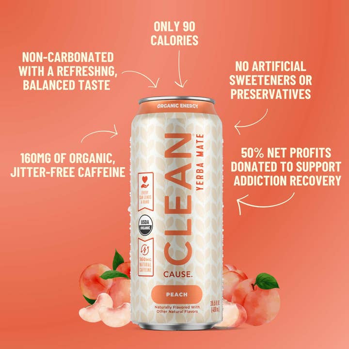 CLEAN Cause - Wholesale Iced Tea - Organic Peach Non-Carbonated Yerba Mate Tea – 12-pack Cans5