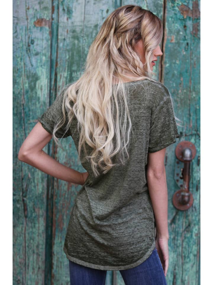 ANGIE - Wholesale T-Shirt - Women's - X2C97-HTHR BURNOUT 1 POCKET ROLLED SLEEVE T SHIRT3