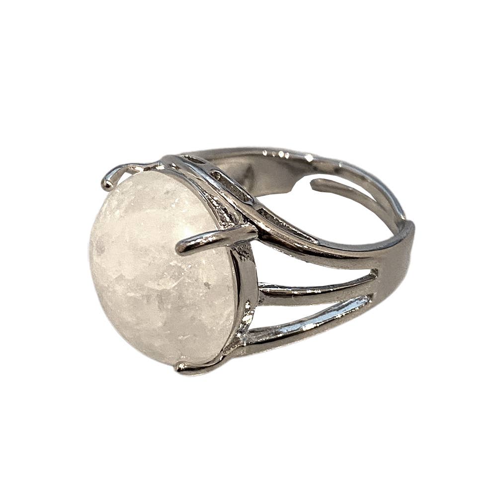 VIE - Vendita all'ingrosso Anelli cocktail/statement - Anello regolabile placcato argento con grande pietra circolare60