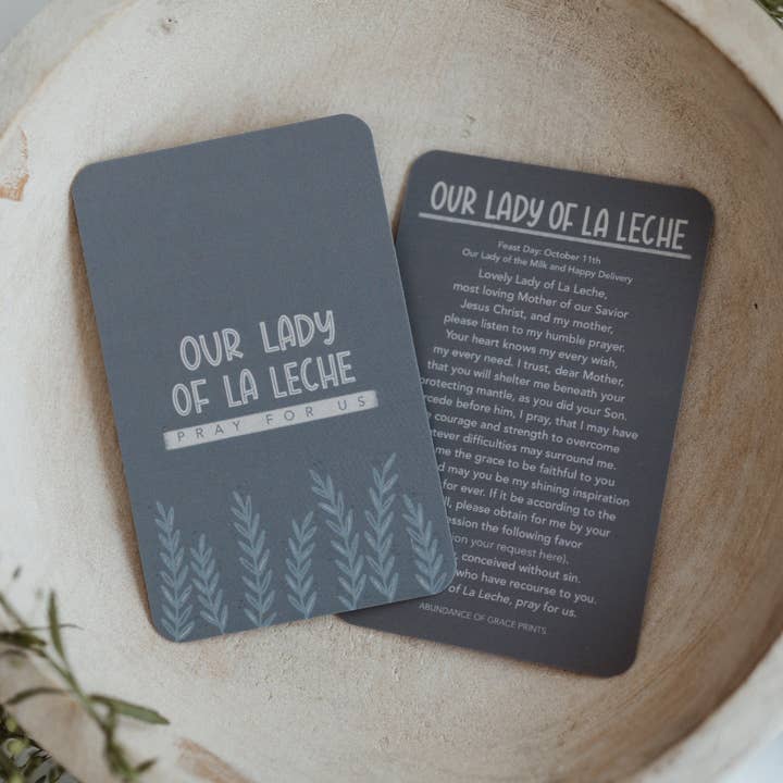 Our Lady of La Leche Prayer Card for wholesale by Abundance of Grace
