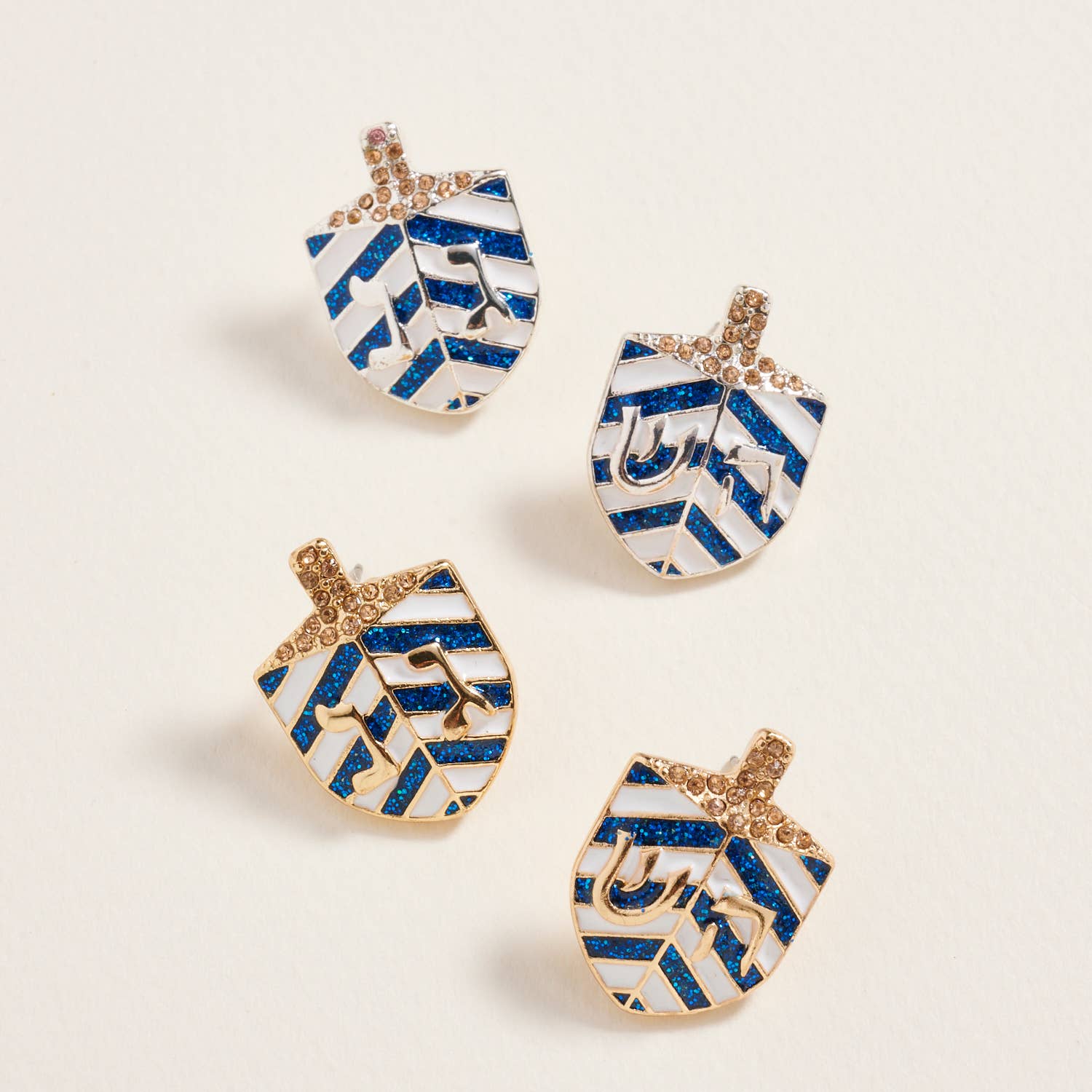 Designature New York - Wholesale Dangle Earrings - Hanukkah Glitter Dreidel Rhinestone Post Earrings