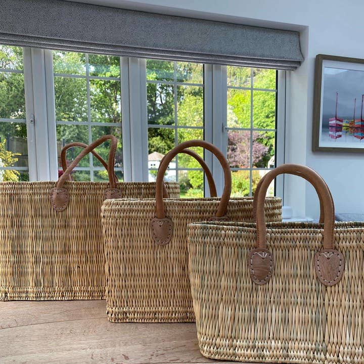 Nicole Reed Basket Bag with Leather Handles S M L/Set of 3 for wholesale by Le Papillon Vert Ltd