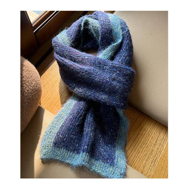 Marayn - Wholesale Scarf – Women's - Chunky Knit Colorblock Mohair Scarf Soft Chic Essential20