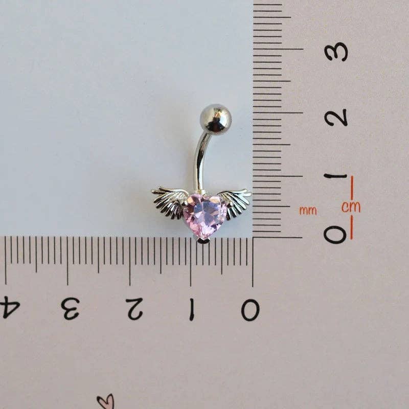 StockJWL - Wholesale Belly Ring - Pink Heart Angel Wing Belly Button Ring, Navel Piercing, Belly Button Piercing, Belly Ring, Curved Barbell, Belly Piercing, Belly Bar2