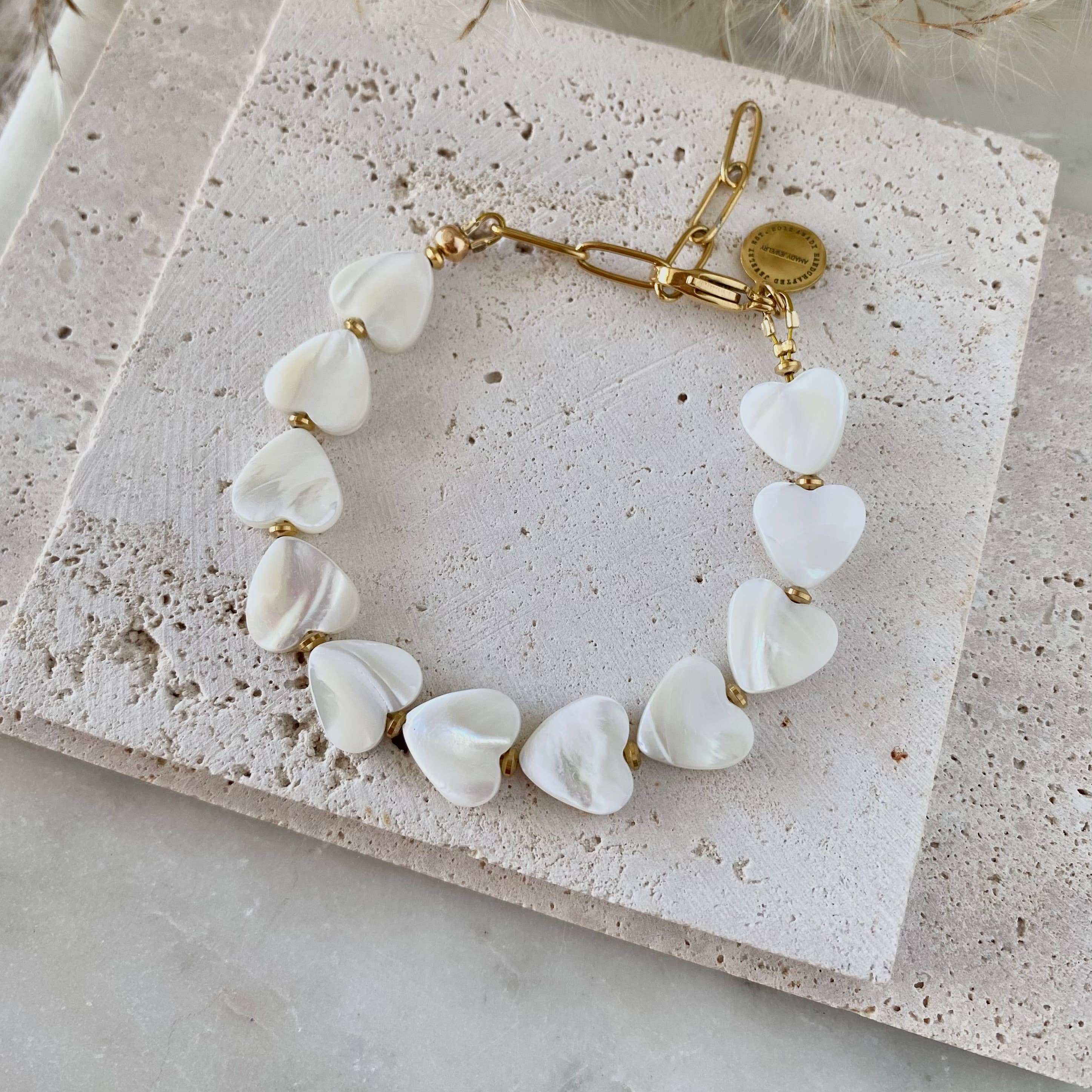 Amady Jewelry - Wholesale Beaded Bracelet - Heart Shaped Pearl Shell Bracelet 18k gold plated8