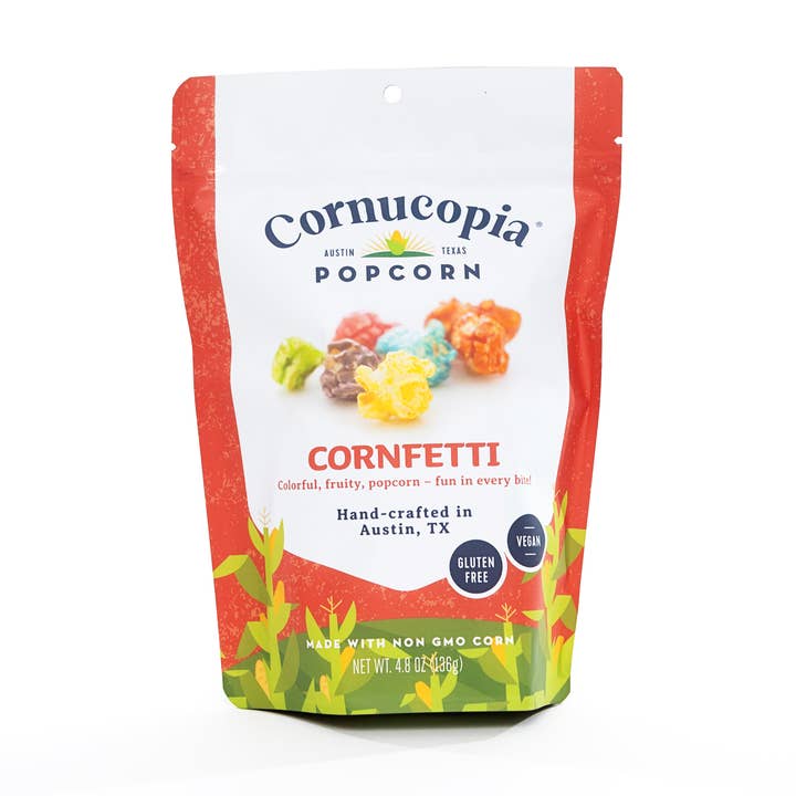 Cornfetti Rainbow Popcorn- Â (V & GF) Signature Bag for wholesale by Cornucopia Popcorn