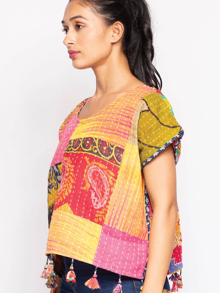 Sevya Handmade - Vente Chemisier – femme - Haut court en kantha de coton4