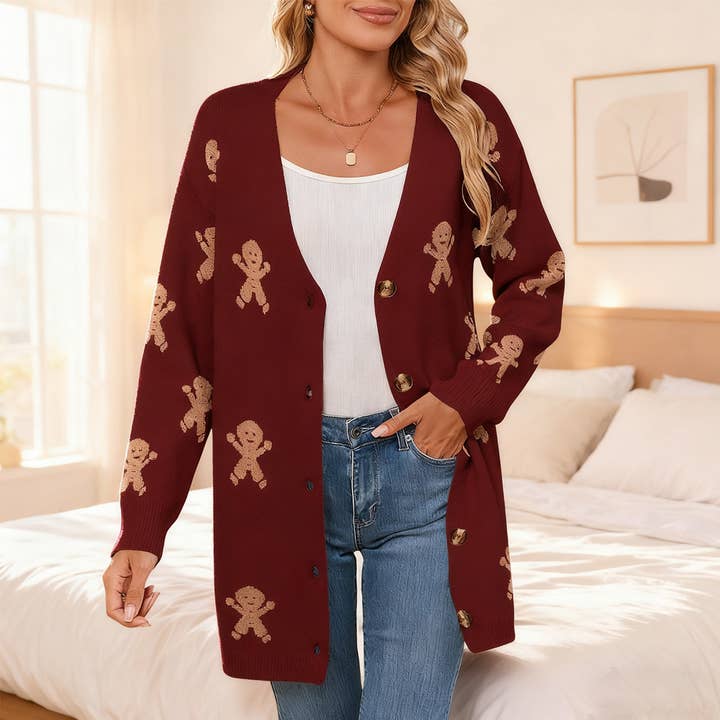 Christmas embroidered mid-length cardigan for wholesale by Lily Clothing