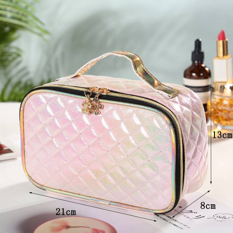 wandf - Wholesale Makeup Storage Box - Laser PU Leather Diamond Plaid Makeup Case10