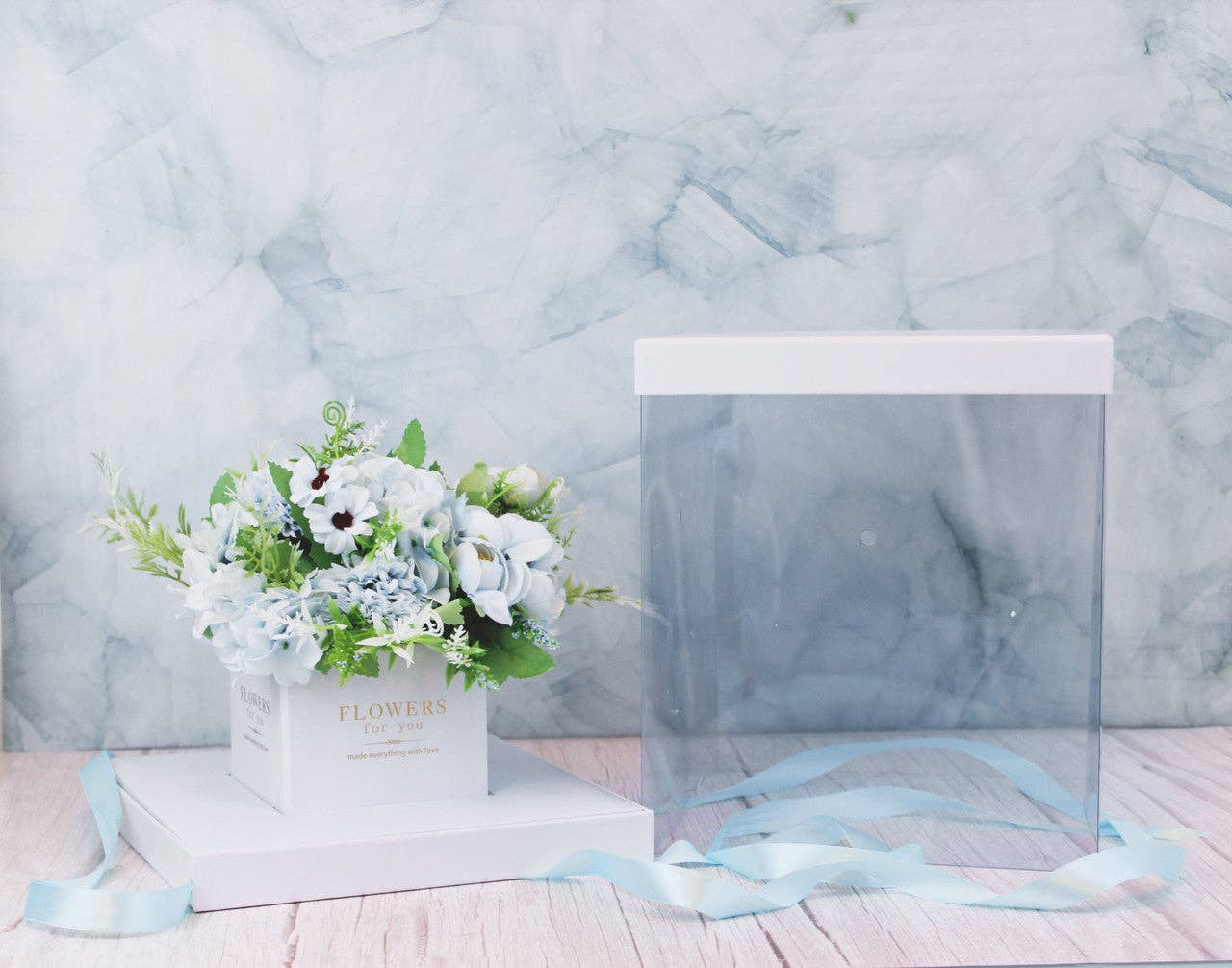 Elegant Design Supply - Wholesale Gift Box - Square Clear Transparent PVC Flower Box with Lid and Base9