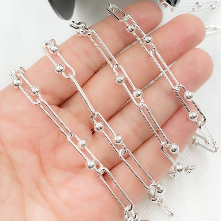 X35SS. Pappersklämma länk kedja i sterlingsilver med släta och kulor för wholesale av Jewels & Chains