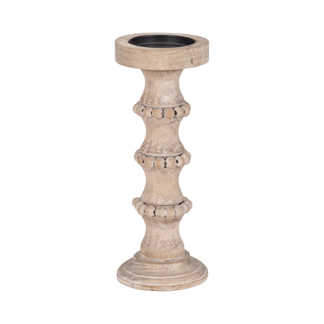 Sagebrook Home - Venta al por mayor Candelabros - Portavelas de Pilar de Madera con Detalles de Cuentas - Marfil, 33 cm.6