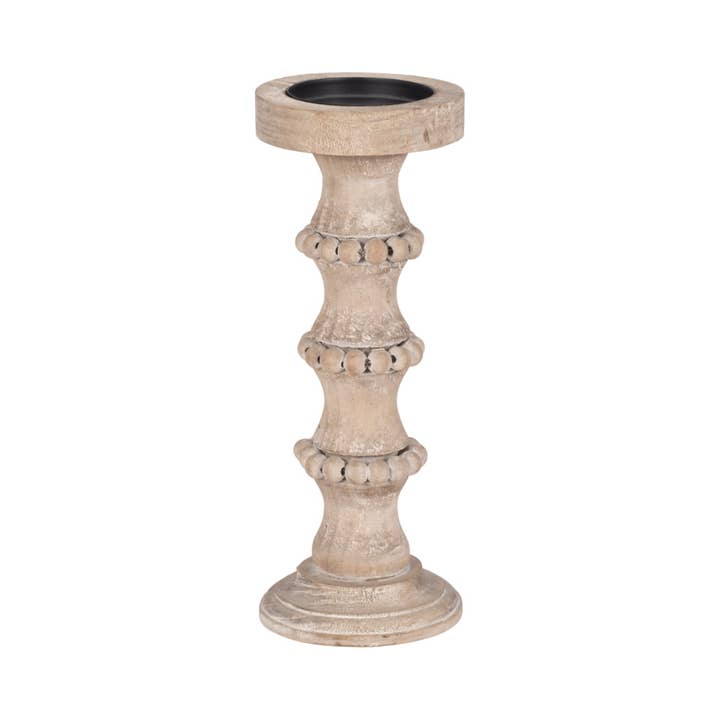 Sagebrook Home - Venta al por mayor Candelabros - Portavelas de Pilar de Madera con Detalles de Cuentas - Marfil, 33 cm.6